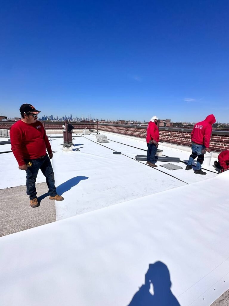 Commercial roofing Suffolk County crew NYC skyline