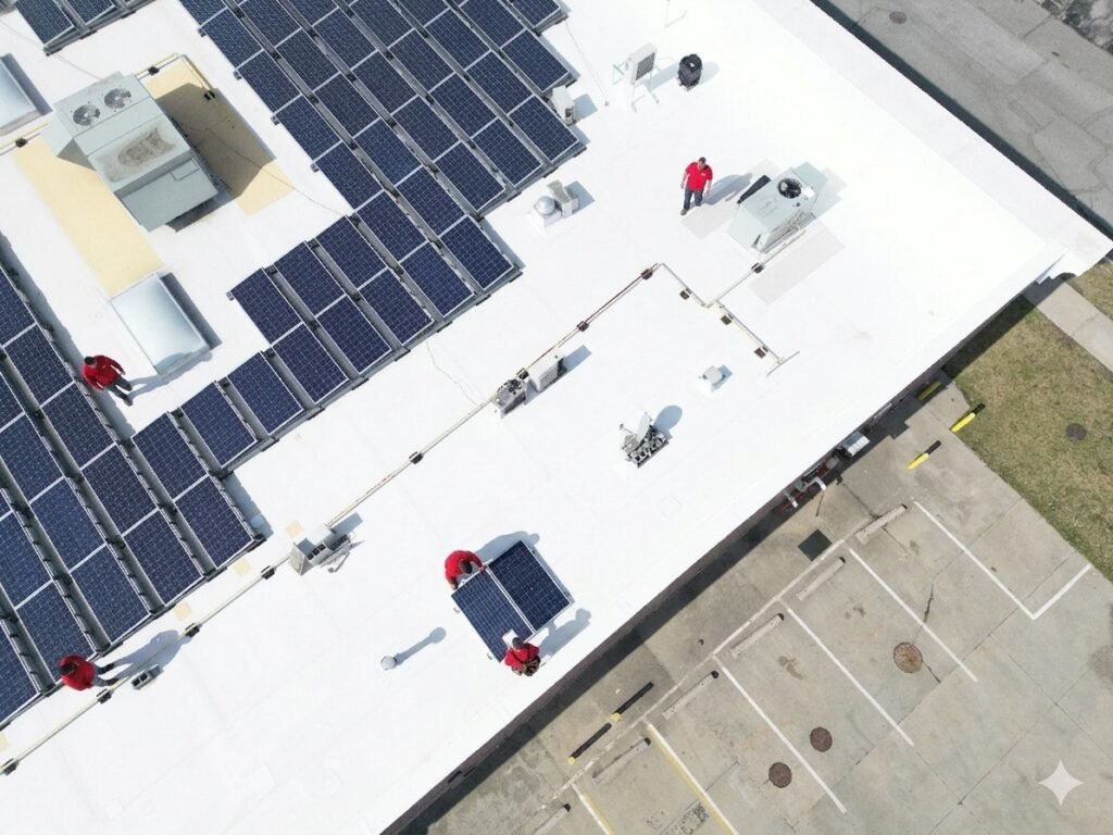 Solar panel installation Long Island commercial building by Elite Roofing NY