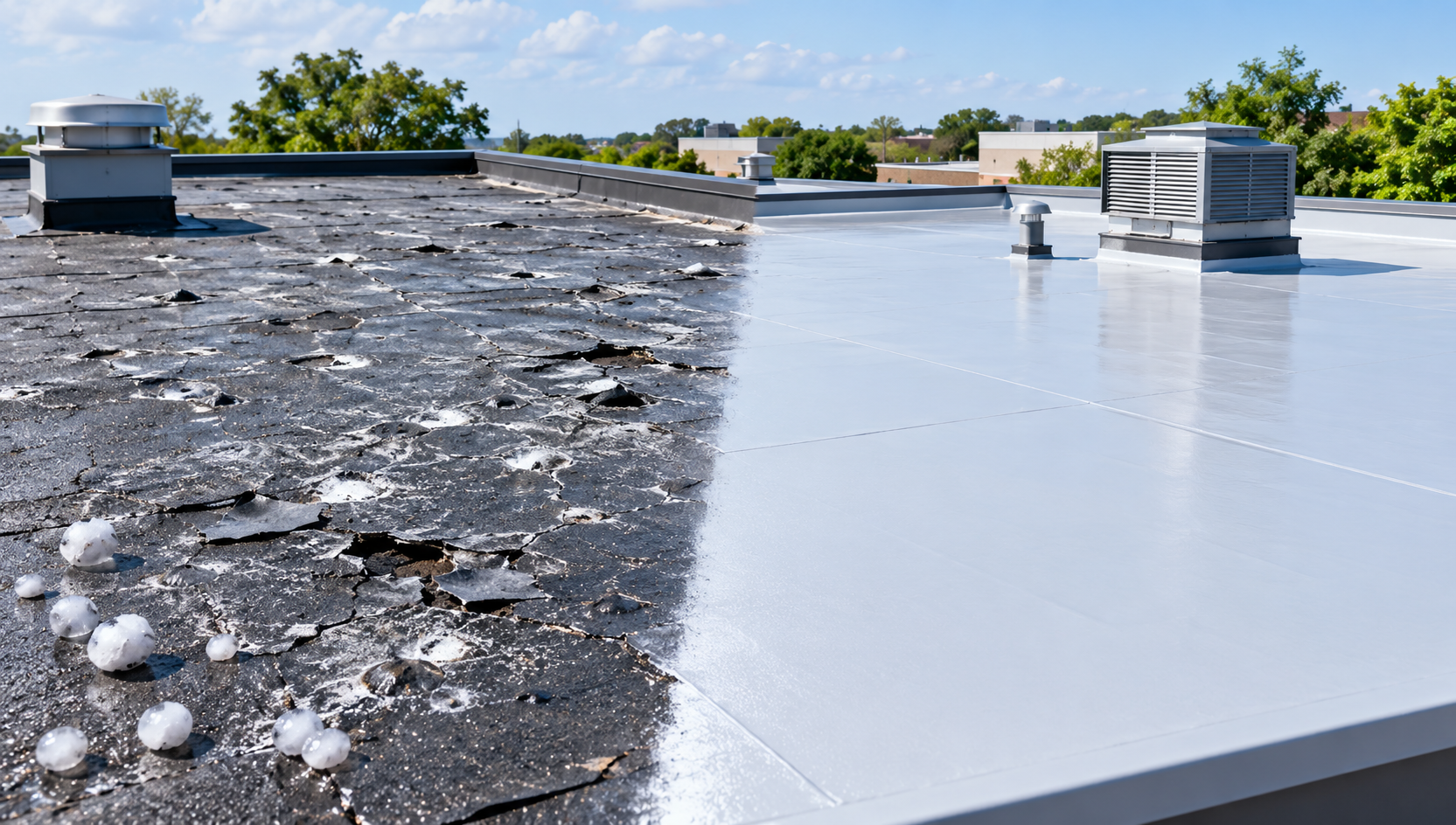 Flat Roof Hail Damage Repair in Glen Cove, NY