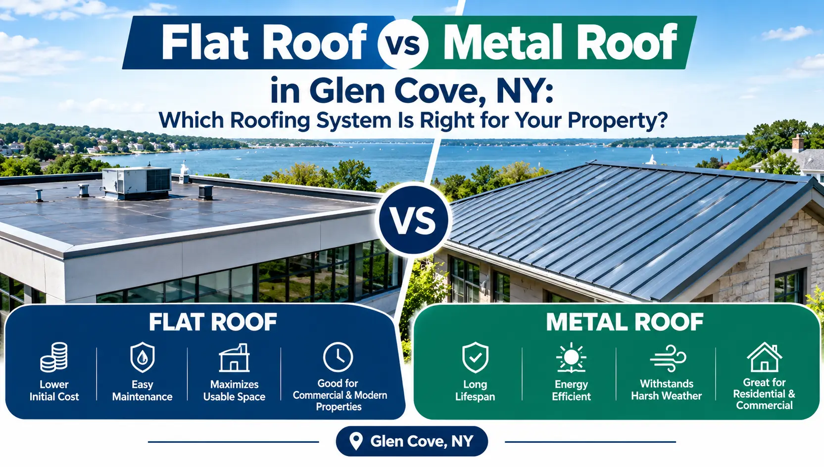 Flat Roof vs Metal Roof in Glen Cove, NY: Which Roofing System Is Right for Your Property?