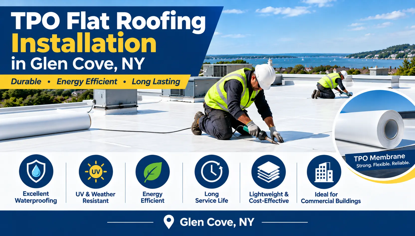 TPO Flat Roofing Installation in Glen Cove, NY